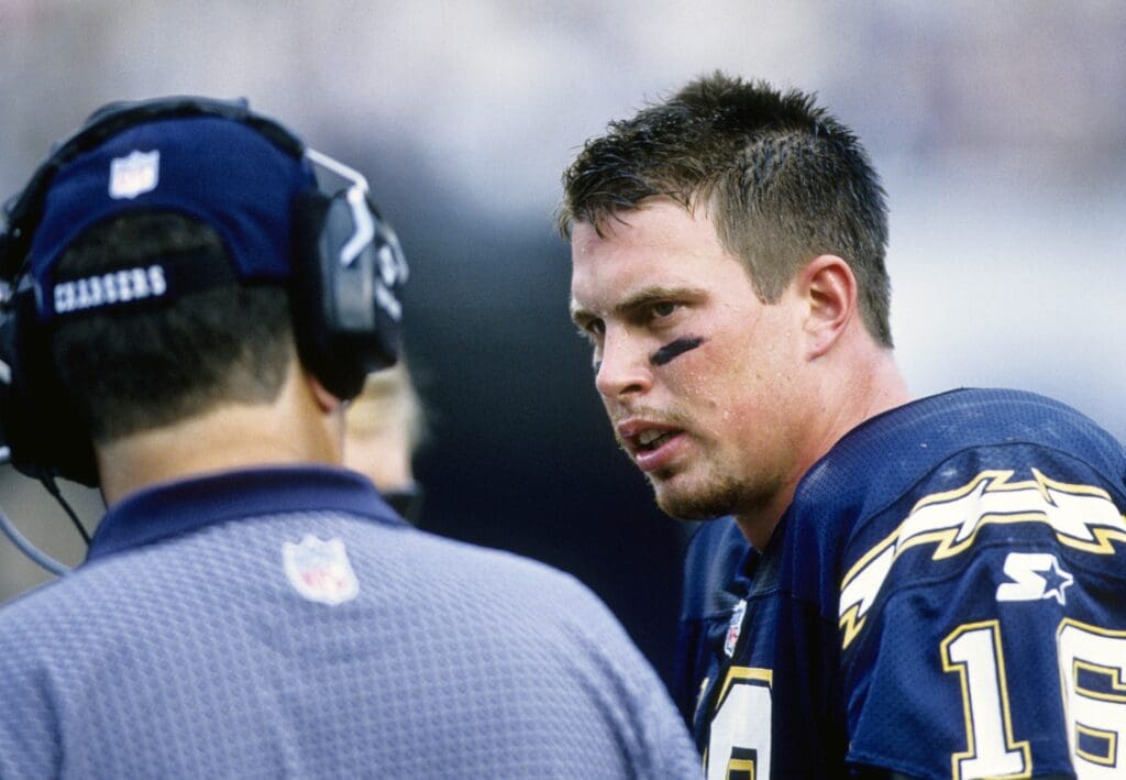 Oct 25, 1998; San Diego, CA, USA; FILE PHOTO; San Diego Chargers quarterback Ryan Leaf (16) on the sideline against the Seattle Seahawks at Jack Murphy Stadium. Mandatory Credit: USA TODAY Sports
