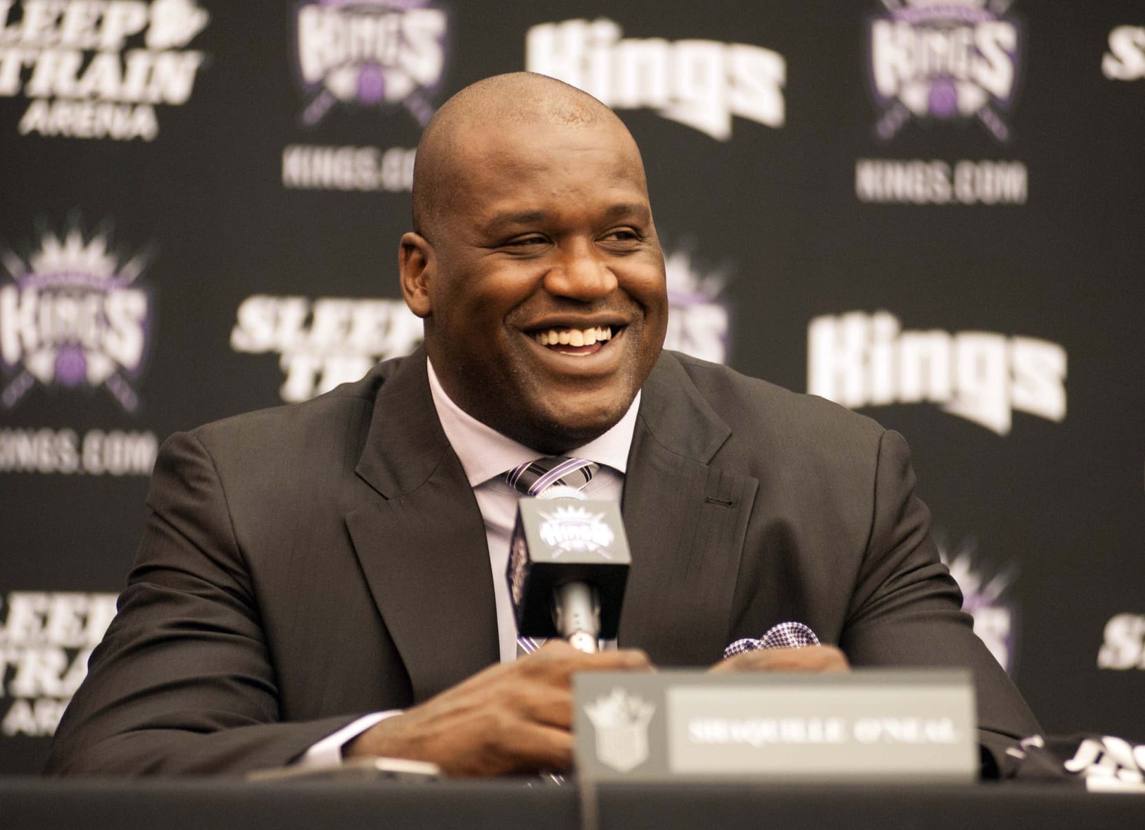 Sep 24, 2013; Sacramento, CA, USA; Sacramento Kings minority owner Shaquille O'Neal answers questions from the media during a press conference at Kings Practice Facility. Mandatory Credit: Ed Szczepanski-USA TODAY Sports