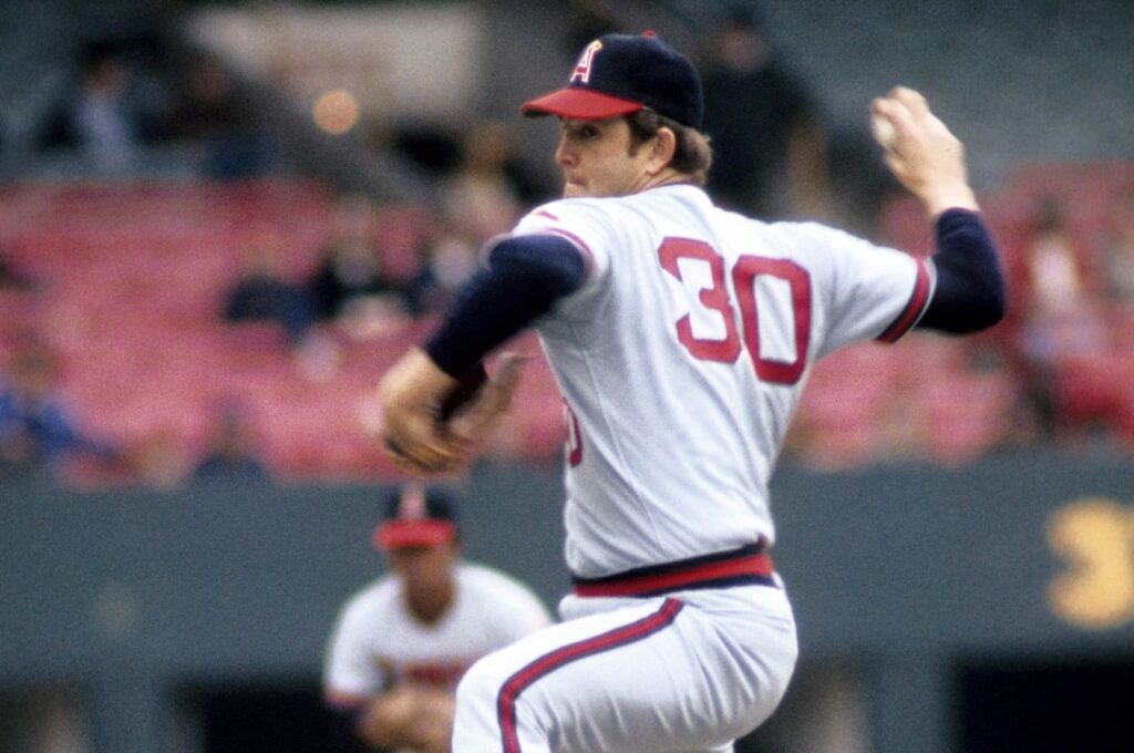 April 1975; Cleveland, OH, USA; FILE PHOTO; California Angels pitcher Nolan Ryan (30) in action during the 1975 season. Mandatory Credit: Malcolm Emmons-USA TODAY Sports