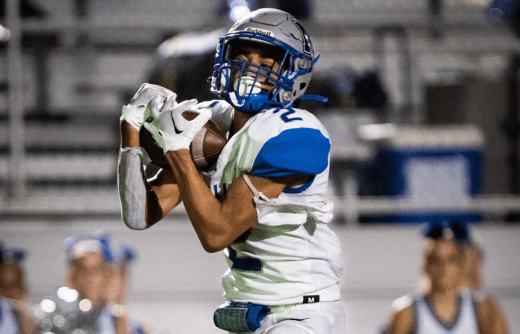 McCallum wide receiver Mark Sanchez catches a pass in the first half of the game against Connally at the Pfield, Sept. 8, 2023 in Pflugervile. The Connally Cougars won the game 56-42 against the McCallum Knights