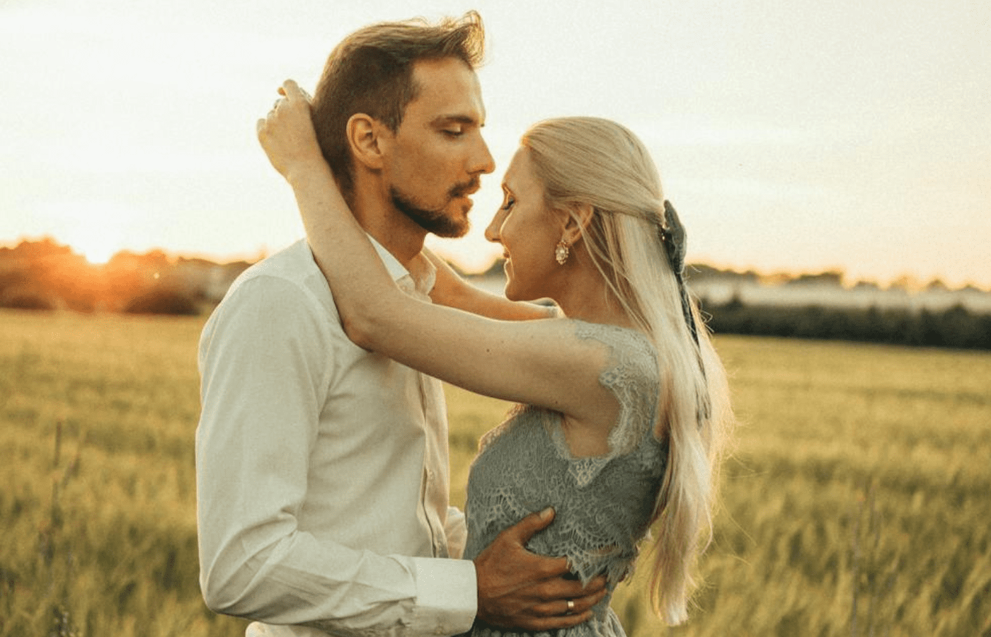 A couple embracing after being apart