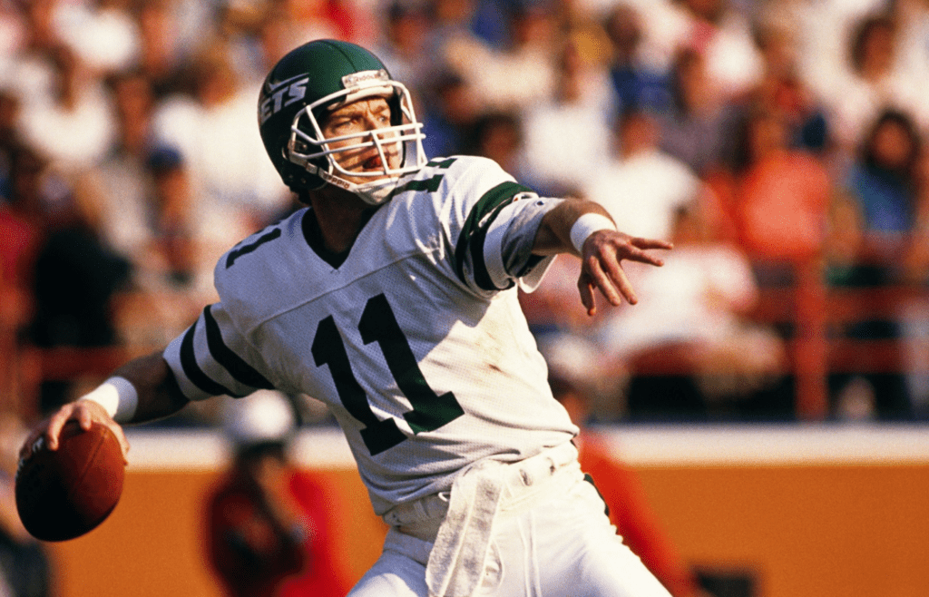 Dec 17, 1989; Anaheim, CA, USA; FILE PHOTO; New York Jets quarterback Tony Eason (11) in action against the Los Angeles Rams at Anaheim Stadium. Mandatory Credit: Peter Brouillet-USA TODAY NETWORK