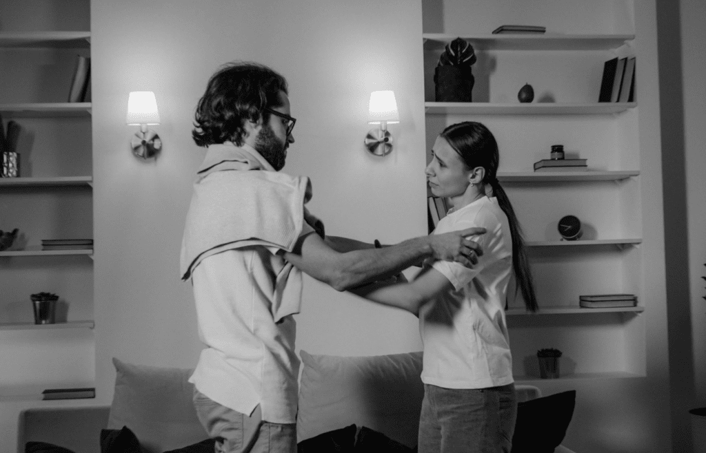 A couple working through a disagreement calmly