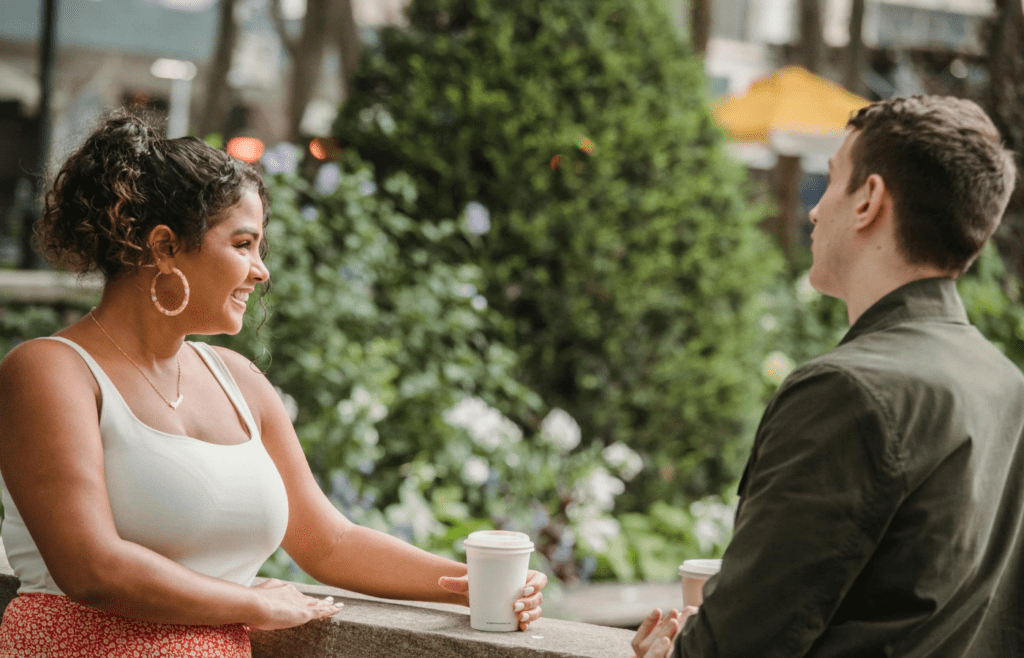 A couple enjoying coffee together without distractions