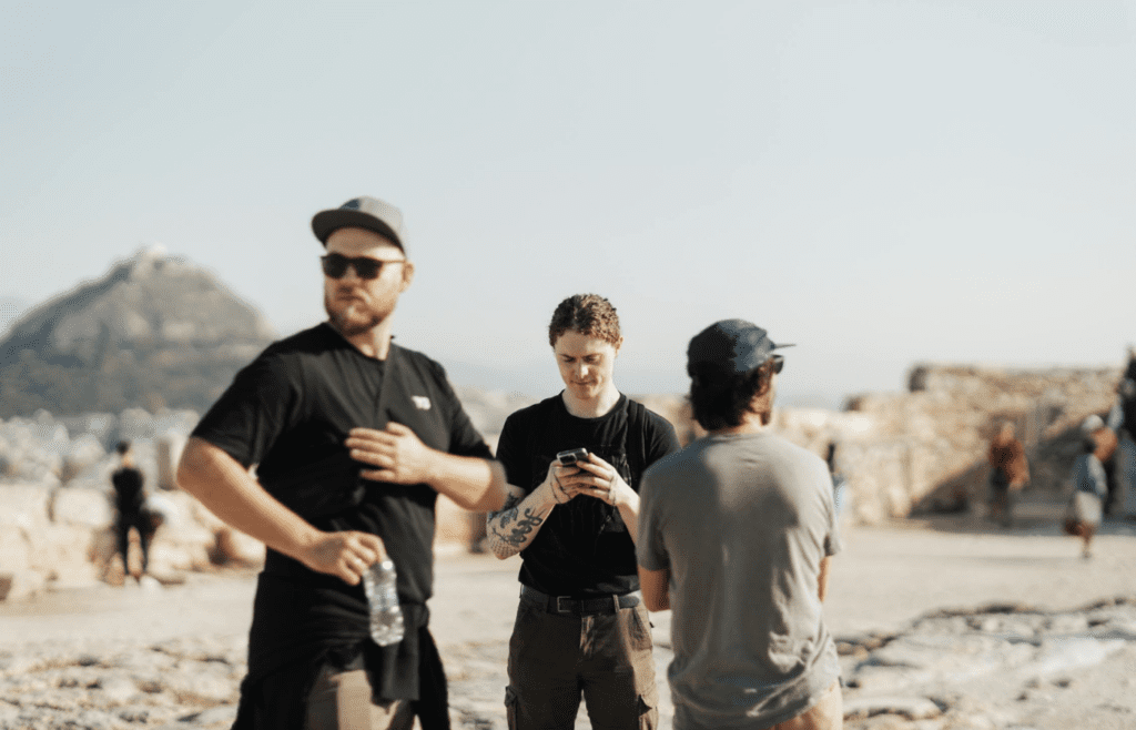 A traveler touring historical ruins with a private guide