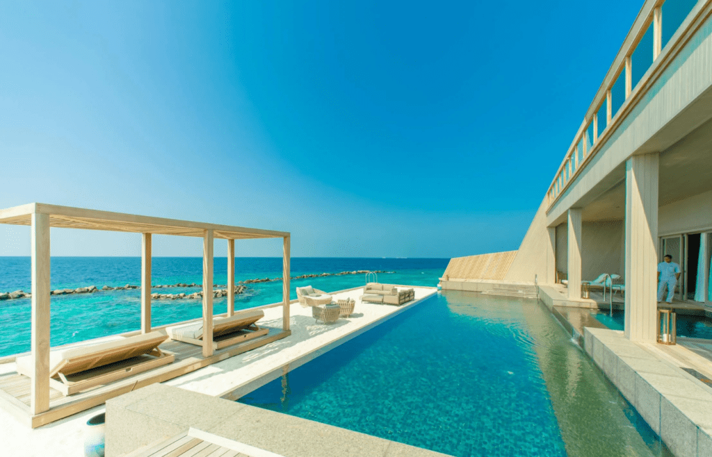 A tropical resort with pools, beaches, and buffets