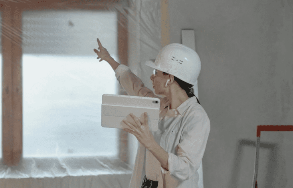 A person inspecting a window seal with hands