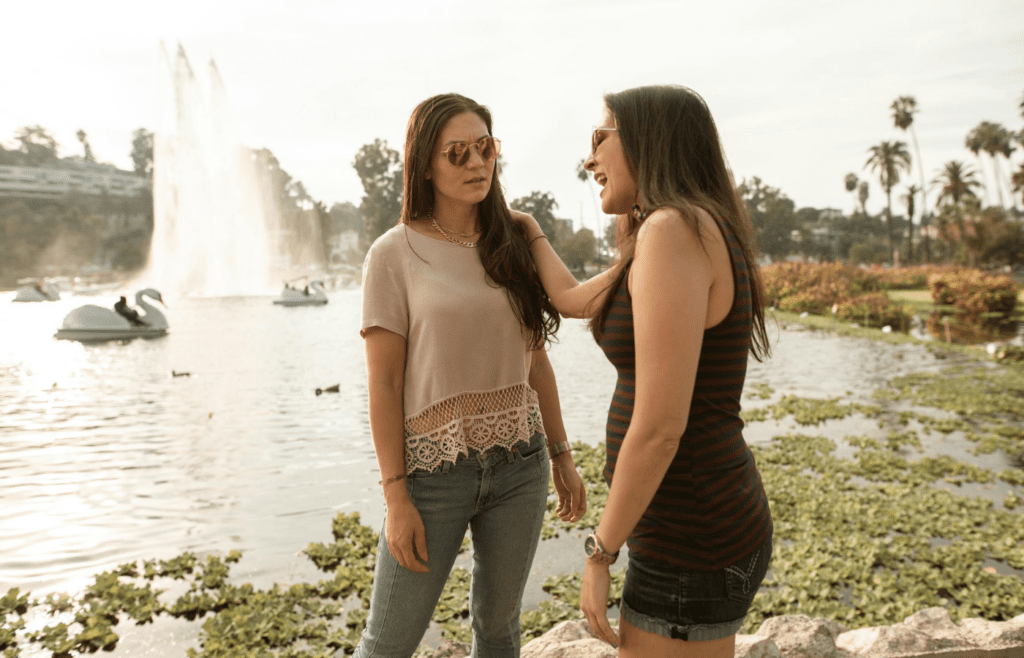 A person calmly standing their ground in conversation