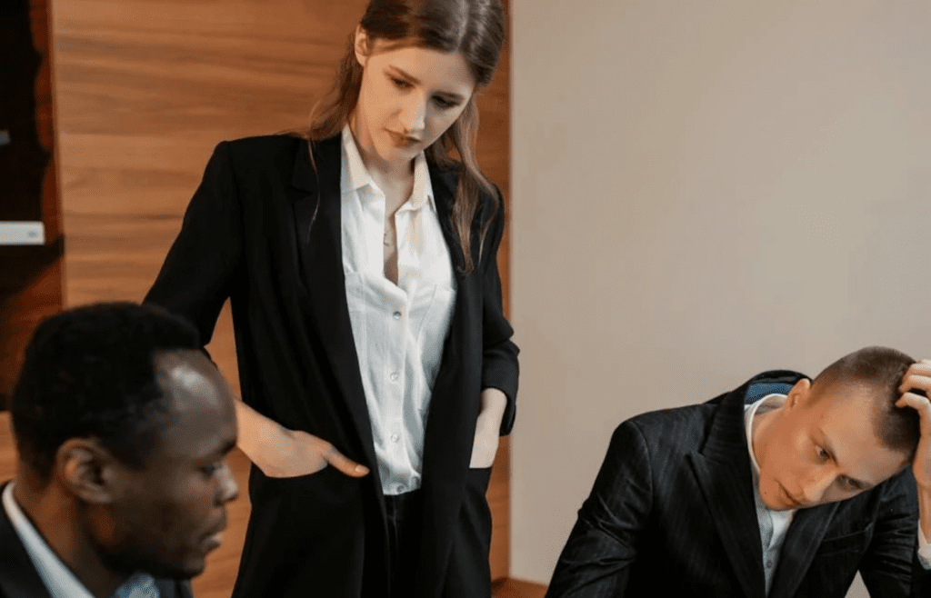 A person looking calm but serious in a discussion