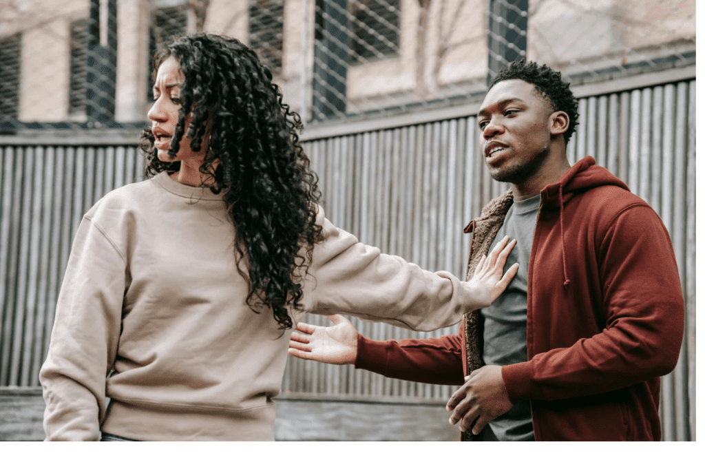 A person setting boundaries in a serious conversation
