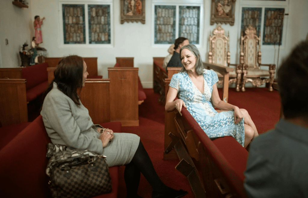 A person looking peaceful after a conversation