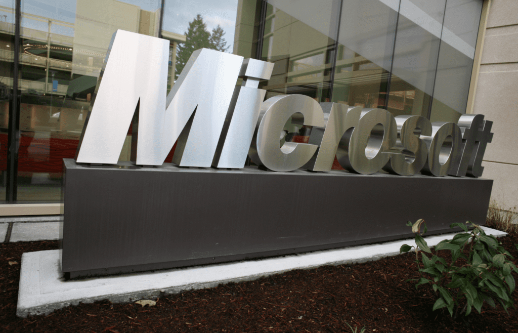Microsoft sign outside building 99