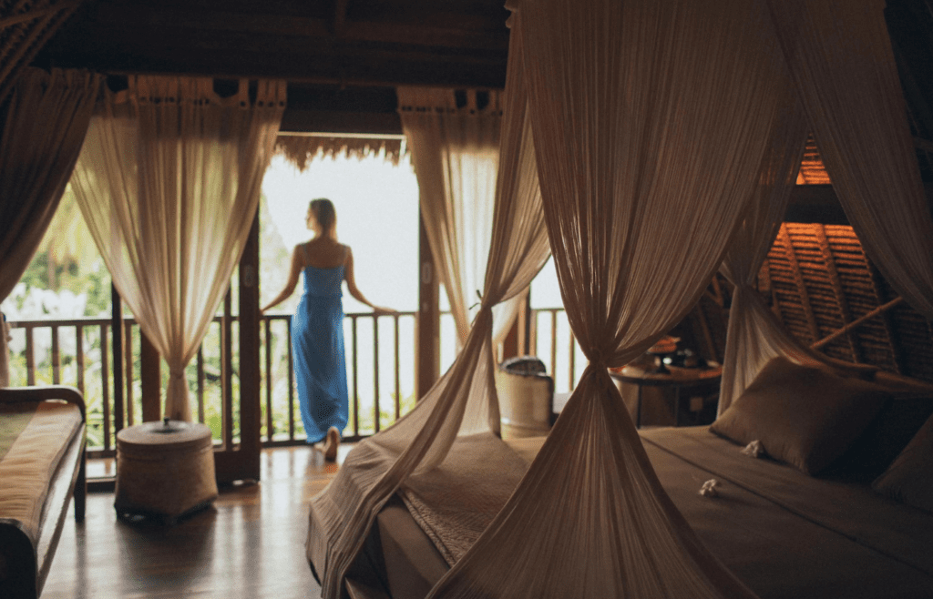 A person standing on a porch or balcony