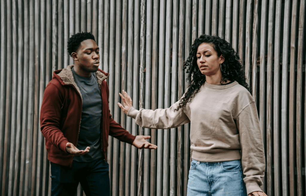 A couple calmly resolving a disagreement