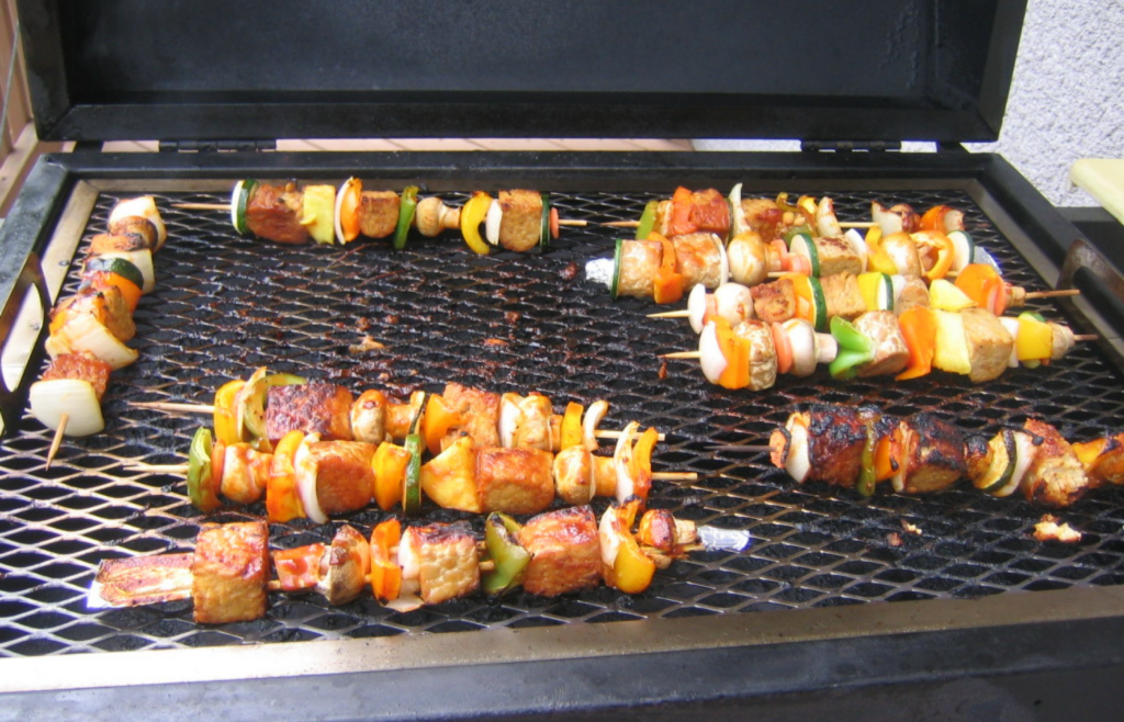 Tempeh kabobs on the grill