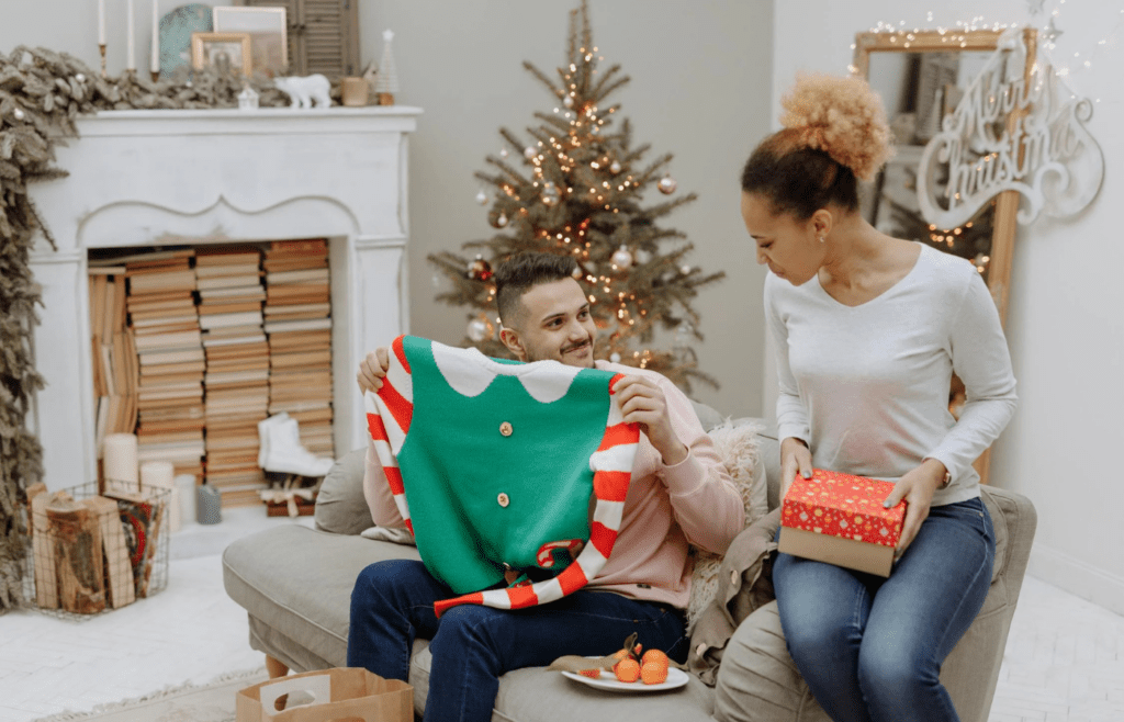 A person showing off a new purchase to friends