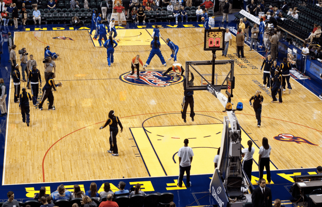 Indiana Fever players practicing before match
