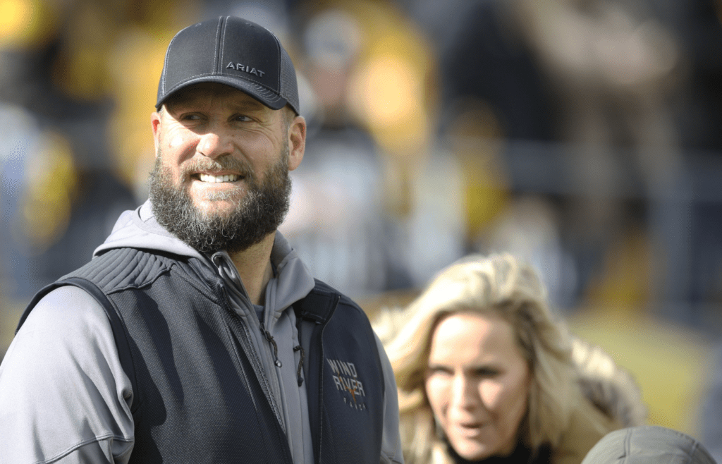 Nov 13, 2022; Pittsburgh, Pennsylvania, USA; Pittsburgh Steelers former quarterback Ben Roethlisberger in attendance as the Steelers host the New Orleans Saints at Acrisure Stadium. Mandatory Credit: Charles LeClaire-Imagn Images