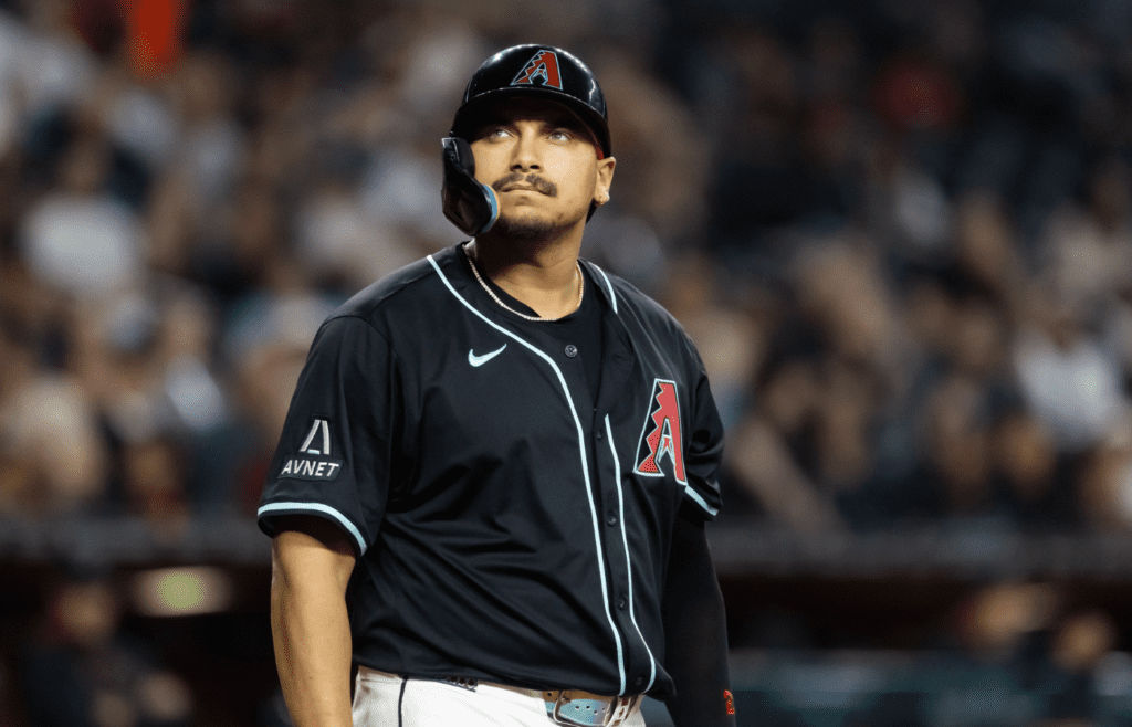 May 5, 2025; Phoenix, Arizona, USA; Arizona Diamondbacks first baseman Josh Naylor against the New York Mets at Chase Field. Mandatory Credit: Mark J. Rebilas-Imagn Images