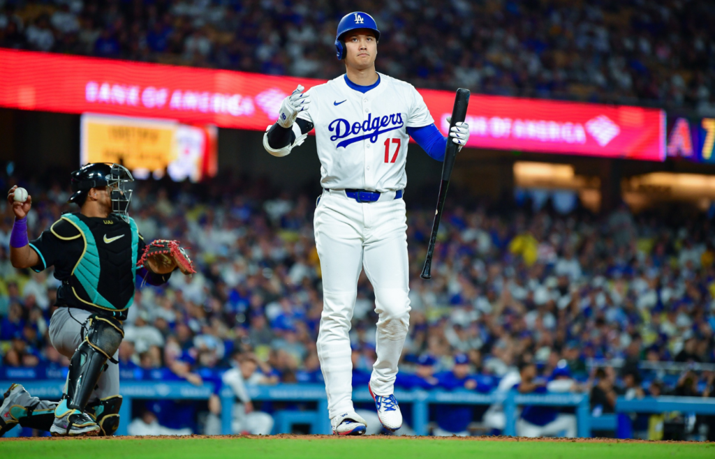 May 19, 2025; Los Angeles, California, USA; Los Angeles Dodgers designated hitter Shohei Ohtani (17) at bat against the Arizona Diamondbacks during the sixth inning at Dodger Stadium. Mandatory Credit: Gary A. Vasquez-Imagn Images