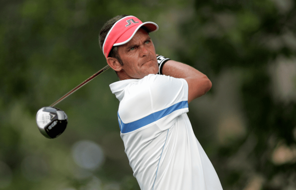 Aug 11, 2005; Springfield, NJ, USA; Jesper Parnevik tees off on the 5th hole during the 1st round of the 87th PGA Championship at Baltusrol Golf Club. Mandatory Credit: Bob Donnan-Imagn Images Copyright © 2005 Bob Donnan