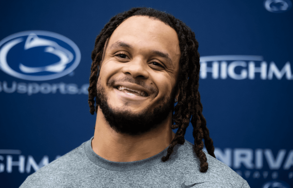 Jaylen Reed talks to members of the media during Penn State's Pro Day in Holuba Hall on March 28, 2025, in State College.