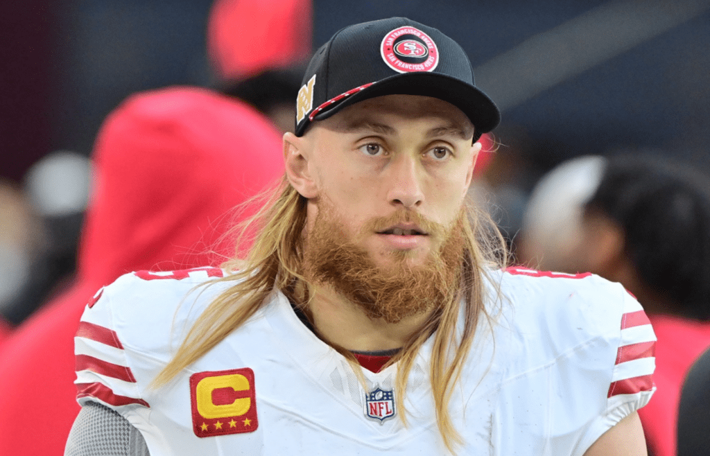 Jan 5, 2025; Glendale, Arizona, USA; San Francisco 49ers tight end George Kittle (85) looks on in the first half against the Arizona Cardinals at State Farm Stadium. Mandatory Credit: Matt Kartozian-Imagn Images