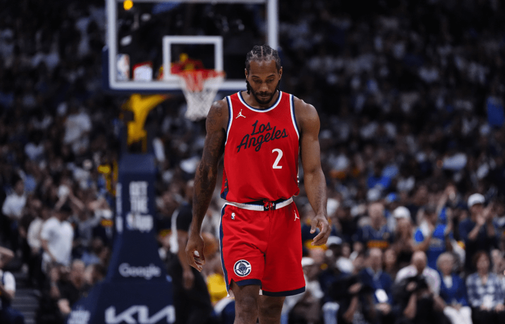 May 3, 2025; Denver, Colorado, USA; LA Clippers forward Kawhi Leonard (2) during the third quarter against the Denver Nuggets during game seven of first round for the 2025 NBA Playoffs at Ball Arena. Mandatory Credit: Ron Chenoy-Imagn Images