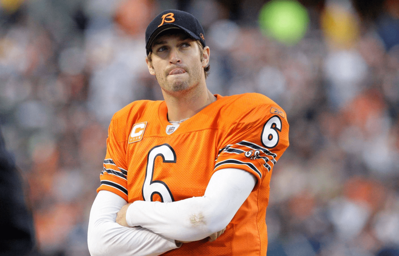 Jay Cutler stands on the sideline during a game against the Packers on Sept. 25, 2011. Mjs Packers26 Mjs Spts Desisti 1273
