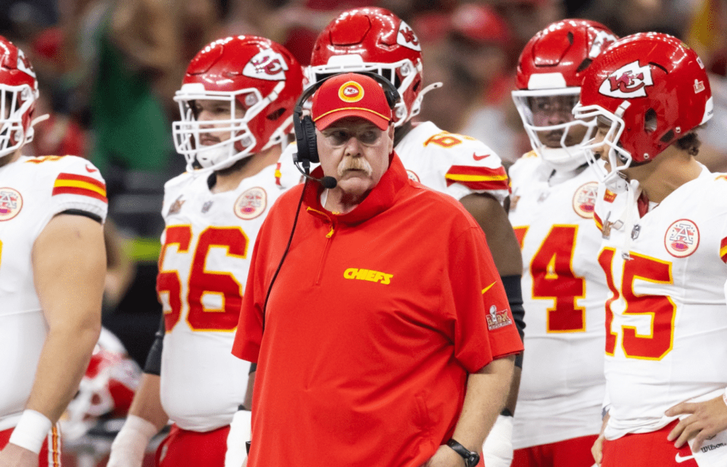 Feb 9, 2025; New Orleans, LA, USA; Kansas City Chiefs head coach Andy Reid against the Philadelphia Eagles in Super Bowl LIX at Ceasars Superdome. Mandatory Credit: Mark J. Rebilas-Imagn Images
