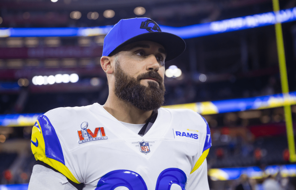 Feb 13, 2022; Inglewood, CA, USA; Los Angeles Rams safety Eric Weddle (20) against the Cincinnati Bengals in Super Bowl LVI at SoFi Stadium. Mandatory Credit: Mark J. Rebilas-Imagn Images