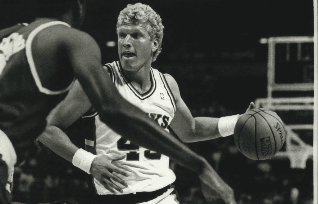 Jack Sikma looked for an opening at the Bradley Center in 1988. 1988 Press Photo Bucks Basketball Player Jack Sikma With The Ball During Game