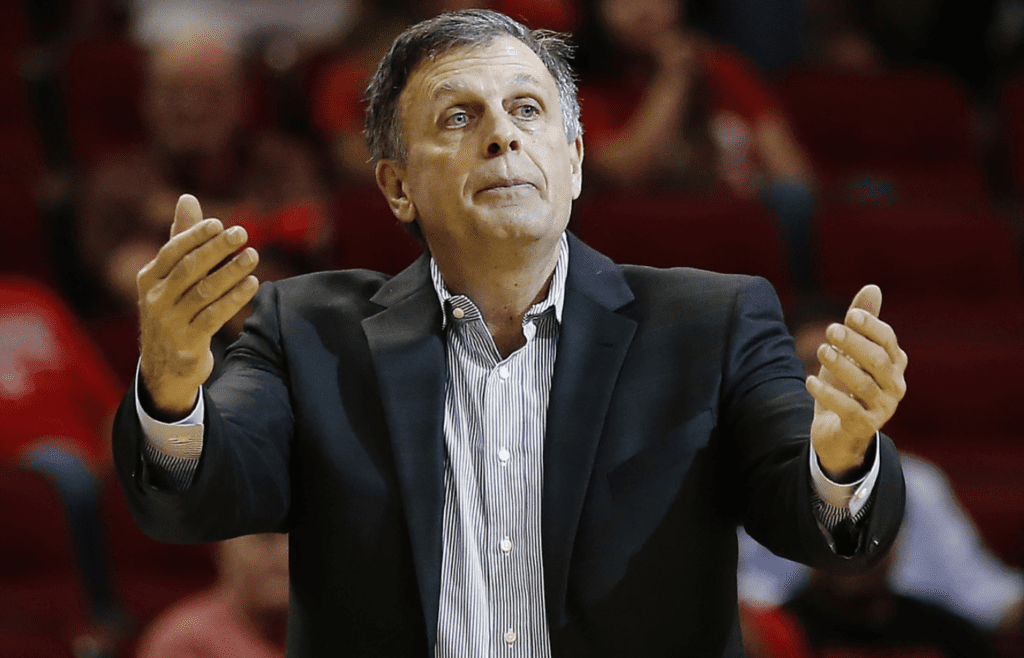 Nov 16, 2015; Houston, TX, USA; Houston Rockets head coach Kevin McHale calls for a timeout agains the Boston Celtics in the second half at Toyota Center. Celtics won 111 to 95. Mandatory Credit: Thomas B. Shea-Imagn Images