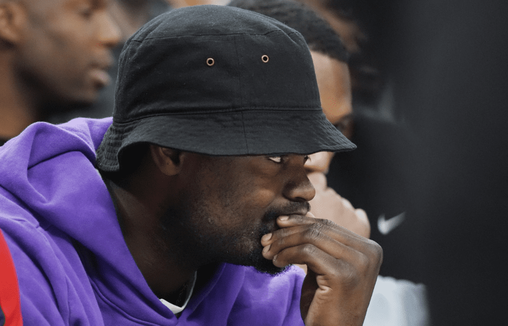 Mar 21, 2025; Minneapolis, Minnesota, USA; New Orleans Pelicans forward Zion Williamson (1) watches his team from the bench as they play the Minnesota Timberwolves in the fourth quarter at Target Center. Mandatory Credit: Bruce Kluckhohn-Imagn Images