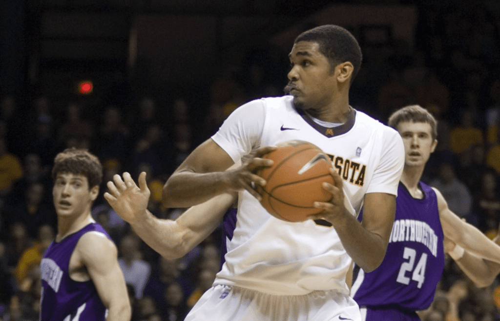 JAN 22, 2012; Minneapolis, MN, USA; Minnesota Gophers forward Ralph Sampson III (50) gets a rebound in the first half against Northwestern Wildcats at Williams Arena. Mandatory Credit: Marilyn Indahl-Imagn Images