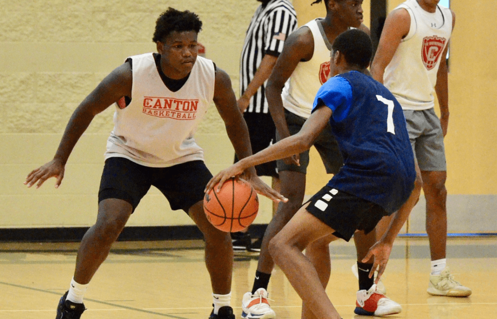 Canton's Devon Pettus defends during a Derrick Coleman Elite Summer League boys basketball game against Detroit Loyola on Wednesday, July 20, 2022, at Birmingham Groves. Photo Jul 20 6 24 12 PmCanton's Devon Pettus defends during a Derrick Coleman Elite Summer League boys basketball game against Detroit Loyola on Wednesday, July 20, 2022, at Birmingham Groves. Photo Jul 20 6 24 12 Pm