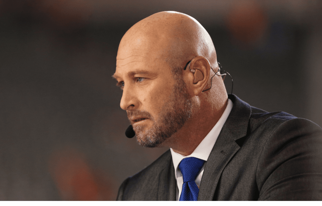Nov 16, 2015; Cincinnati, OH, USA; ESPN broadcaster Trent Dilfer on the Monday Night Football Set at Paul Brown Stadium. The Texans won 10-6. Mandatory Credit: Aaron Doster-Imagn Images