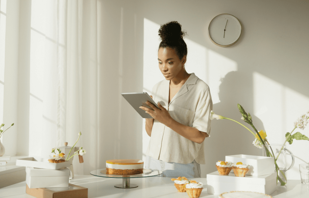 A woman orders a product online