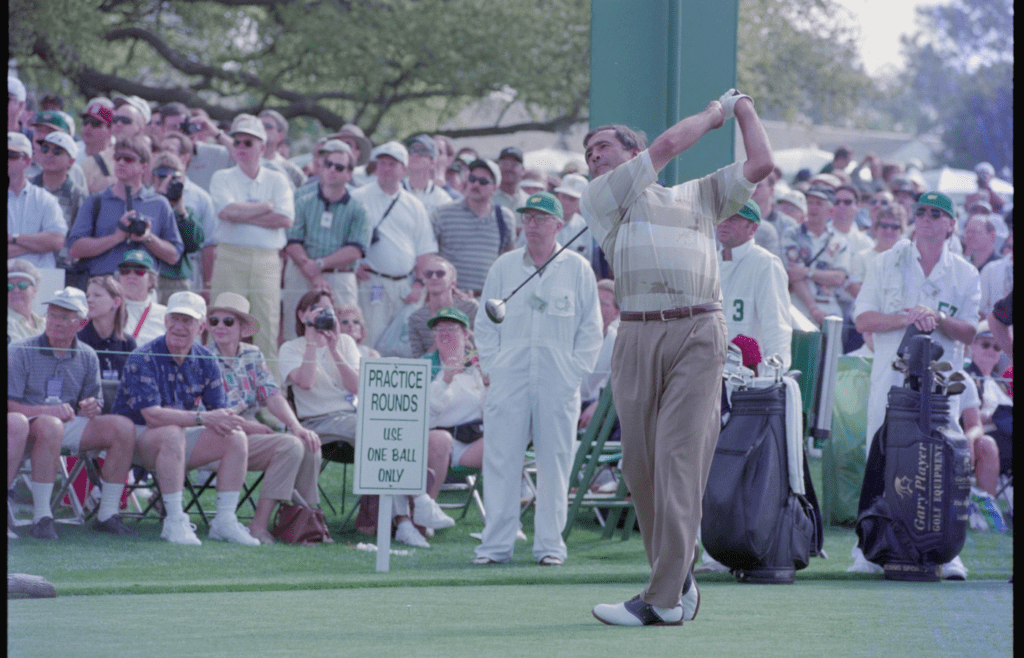 04/07/1999; Augusta, Georgia USA; Seve Ballesteros tees off at the Augusta National Golf Course during the 1999 Masters. Mandatory Credit: File Photo -The Augusta Chronicle via USA TODAY NETWORK