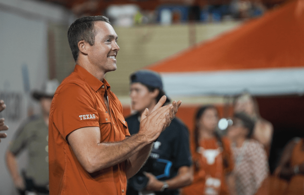Colt McCoy, former Texas football and NFL athlete, is recognized as he is inducted into the Texas Hall of Honor as the Texas Longhorns take on ULM at Darrell K Royal-Texas Memorial Stadium in Austin Saturday, Sept. 21, 2024