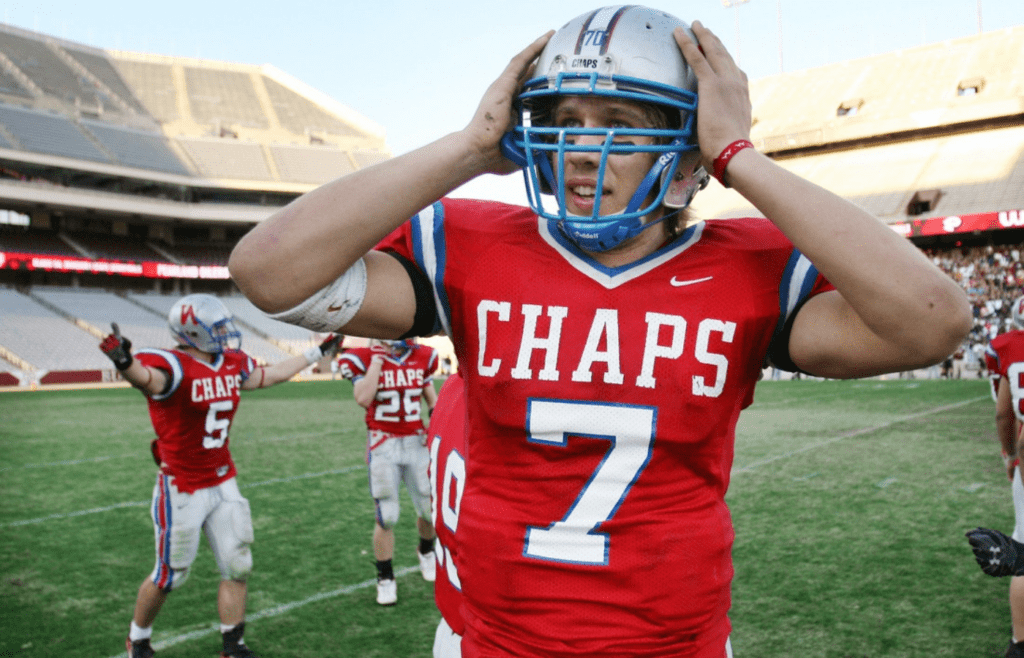 Westlake quarterback Nick Foles walks off the field as the final seconds tick off the clock during a 35-32 win over Pearland at the Class 5A Division 1 state semifinal at Kyle Field in College Station on Saturday Dec. 16, 2006
