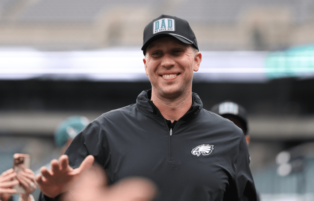 Sep 16, 2024; Philadelphia, Pennsylvania, USA; Former Philadelphia Eagles quarterback Nick Foles before a game against the Atlanta Falcons at Lincoln Financial Field. Mandatory Credit: Bill Streicher-Imagn Images