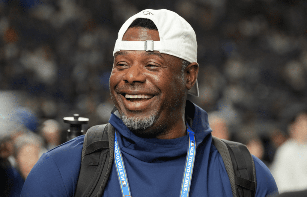 Mar 18, 2025; Bunkyo, Tokyo, JPN; Seattle Mariners former player Ken Griffey Jr. stands on the field before the game between the Los Angeles Dodgers and the Chicago Cubs during the Tokyo Series at Tokyo Dome. Mandatory Credit: Darren Yamashita-Imagn Images