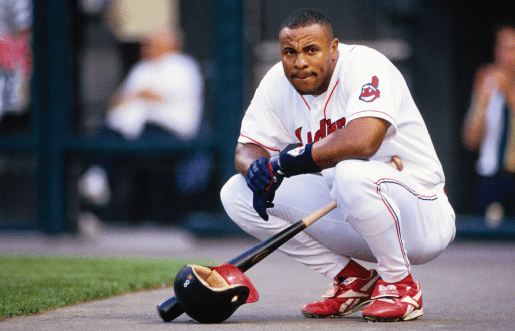 Unknown date; Cleveland, OH, USA; FILE PHOTO; Cleveland Indians left fielder Albert Belle reacts on the field at Jacob's Field. Mandatory Credit: Tony Tomsic-USA TODAY NETWORK