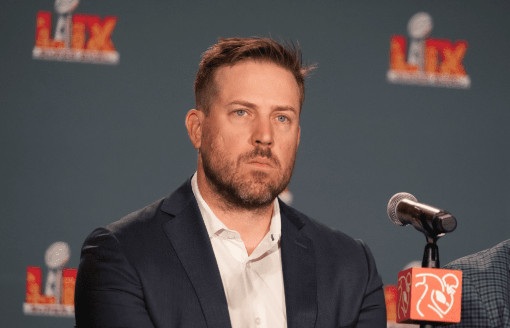 Feb 5, 2025; New Orleans, LA, USA; Case Keenum during the NFLPA press conference in advance of Super Bowl LIX at the New Orleans Convention Center. Mandatory Credit: Kirby Lee-Imagn Images