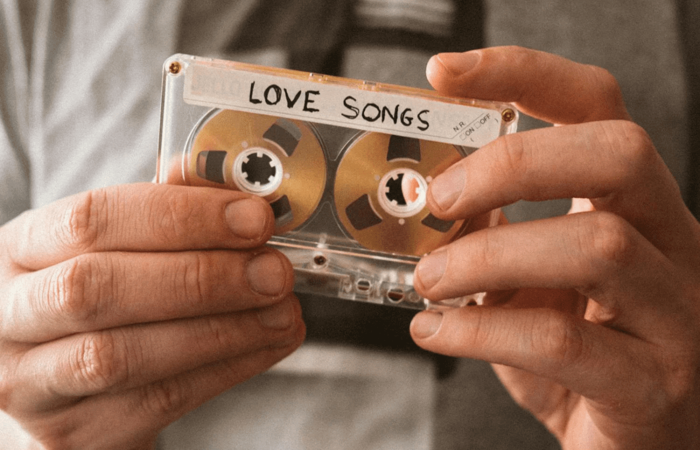 A homemade cassette tape with handwritten labels