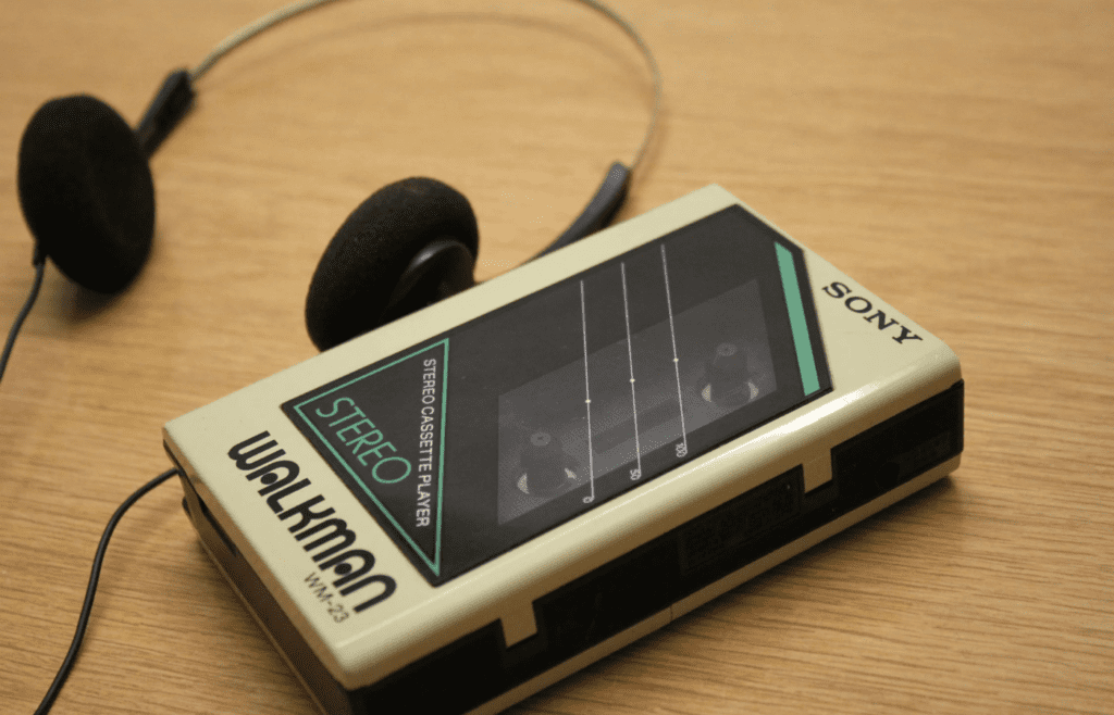 A vintage Walkman with headphones