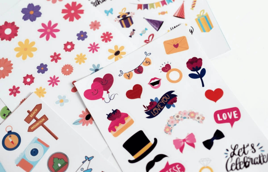 A sheet of colorful scratch-and-sniff stickers