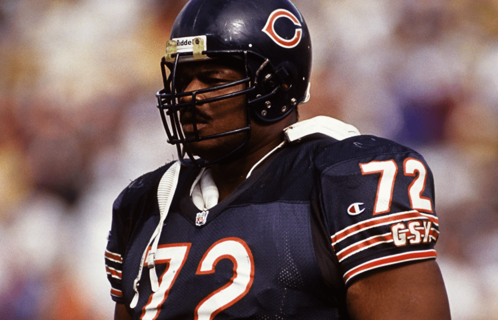 Sep 26, 1993; Chicago, IL, USA; FILE PHOTO; Chicago Bears defensive tackle William Perry (72) on the field prior to a game against the Tampa Bay Buccaneers at Soldier Field. Mandatory Credit: Peter Brouillet-USA TODAY NETWORK