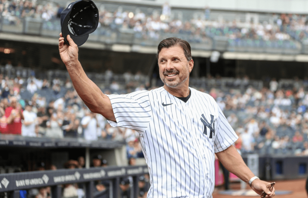 Sep 9, 2023; Bronx, New York, USA; Former New York Yankees first baseman Tino Martinez at Old Timer s Day before the game against the Milwaukee Brewers at Yankee Stadium. Mandatory Credit: Wendell Cruz-Imagn Images